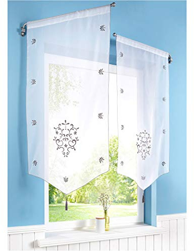 SIMPVALE 1 Pièce Rideau Voilage Broderie Décoration de Fenêtre Brise bise pour Café Cuisine Balcon, 60x160cm, Blanc