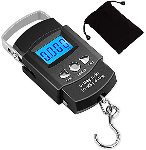 Kinstecks ​​50 kg Fischschuppen Beleuchtetes LCD-Display Tragbare elektronische Waage Digitale Angelwaage Hängewaage mit Maßband Lineal für die Jagd Fischerei Postküche