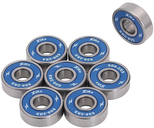 XiKe 608-2RS Skaterlager 8x22x7mm Blau｜Chromstahl｜Doppelte Gummidichtung｜Für Quad Skateboards｜Longboards｜Inline-Skates etc. 608RS Miniatur Kugellager, 8er-Pack.