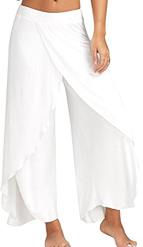Bebling Pantalones de harén para Mujeres Pantalón de chándal con Abertura Lateral Hippie Yoga Playa Blanco, Medio