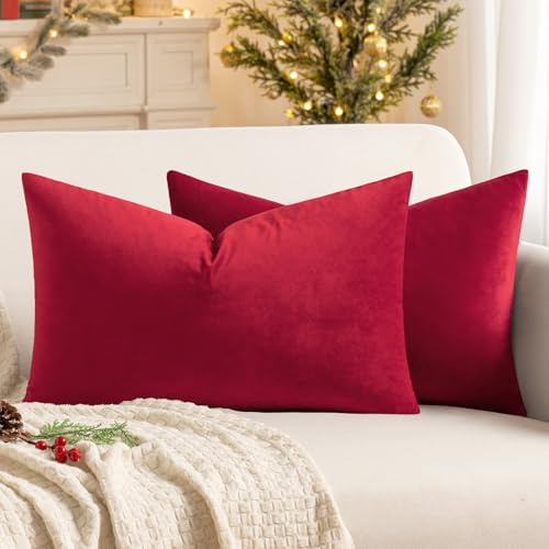 MIULEE 2er Set Kissenbezug 30x50 cm samtkissen couchkissen Rot | Kissenhülle Dekorative Dekokissen Sofakissen Wurfkissenbezug mit Verstecktem Reißverschluss Sofa Schlafzimmer