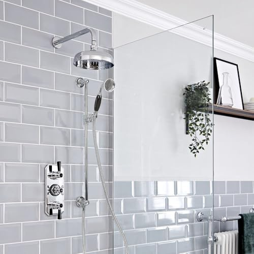MILANO Thermostatic Mixer Valve 200mm Shower Head Riser Rail Chrome Black