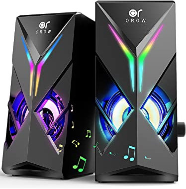OROW Altavoces PC Gaming 2.0 con RGB, 10W Computer Speaker,Alimentación USB, Jack 3,5 mm, Altavoz Estéreo, Sistema de Altavoces para Ordenador, Portátil(S201) (Altavoz para Ordenador)