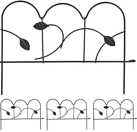 Relaxdays Recinzione da Aiuola, in Acciaio, in 4 Elementi, Espandibile, Decorativo, Design retrò, HxL: 28,5x39 cm, Nero