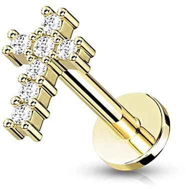 beyoutifulthings 1 Knorpel Ohr-Stecker Zirkonia Kreuz viele Farben 6/8 mm Länge Cartilage Piercing-s Labret Tragus Edelstahl Schraub-Verschluss