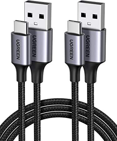 UGREEN USB C Kabel 2 Stück USB auf USB C Kabel Nylon Geflochten USB C Ladekabel kompatibel mit S24 Ultra S24+ S24 S23 S22 S10 A73 A72 A53 P60 Lite iPhone 15 Pro 15 Pro Max(0.5M)