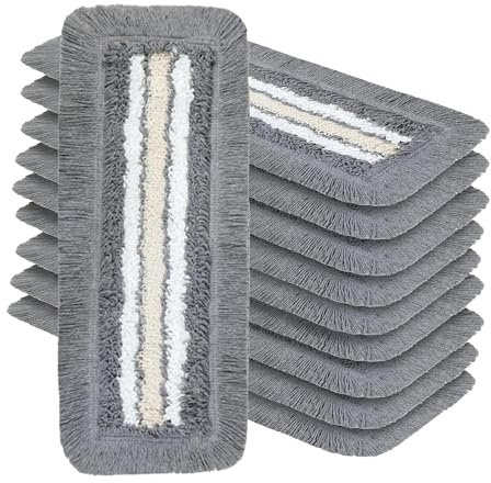 OKAEI Wischmopp Bezüge 50 cm Grau/Weiß/Beige, 10er Set – Baumwoll Wischbezug mit Mikrofaser-Streifen – Profi-Vorrat für Bodenwischer mit Klapphalter