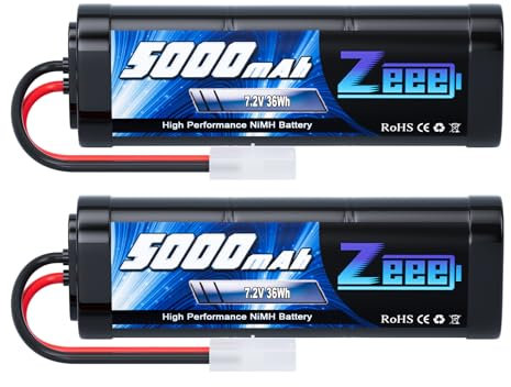 Zeee RC NiMH Akku 7,2V 5000mAh RC Auto RC LKW HPI Losi Kyosho Hobby für RC Cars Aeroplane Helicopter Boat (2 Packungen)
