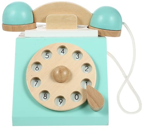 TOYANDONA Jouet téléphone fixe en bois pour enfants, maison de jeu à cadran antique, jouet téléphonique pour les tout-petits, bleu, taille M
