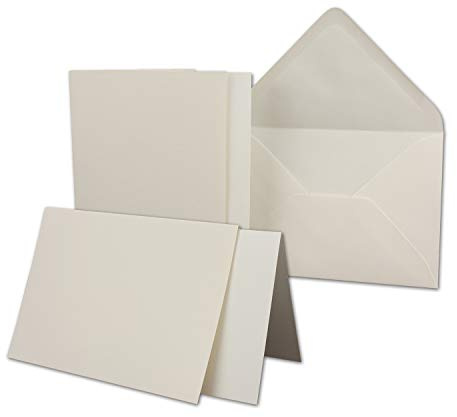 10x Karten-Set DIN B6-12 x 17 cm - 120 x 170 mm - Falt-Karten mit Brief-Umschlägen & Einlege-Blättern - Gerippte Struktur Oberfläche - Naturweiß - Vintage Einladungskarten