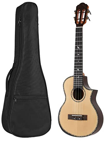 Batking Tenor-Ukulele für Profis aus Massivholz, 66 cm, Hawaii-Design mit Cutaway und Schlitz-Kopfplatte - Inklusive Gigbag