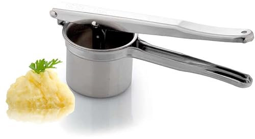 Virsus Schiacciapatate in acciaio inox 18/10, bicchiere con fori diametro 2,5 mm, passapatate manuale antiruggine lavabile in lavastoviglie per purè di patate, castagne, verdure, Made in Italy
