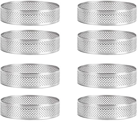 JUJIAN Anneau à gâteau en acier inoxydable 8 pièces Anneau en mousse de gâteau perforé résistant à l'anneau de gâteau rond double roulé Moule en métal de 10 cm