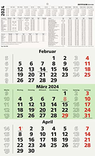 ZETTLER 3 Monatskalender Blauer Engel 2024, im Format 29,7 x 48,8 cm, Monatsplaner mit Datumschieber, Bürokalender