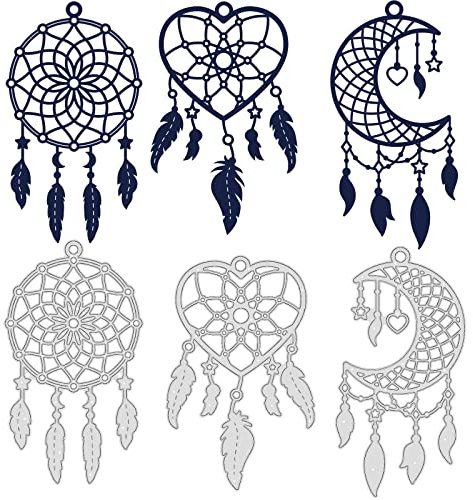 BENECREAT Dream Catcher Metal Cutting Dies, Round Heart Moon Feather Dream Catcher Craft Dies Stencil for DIY Scrapbooking Album Embossing Photo Crafts Paper Cards Decorative Craft, 0.8mm Thick