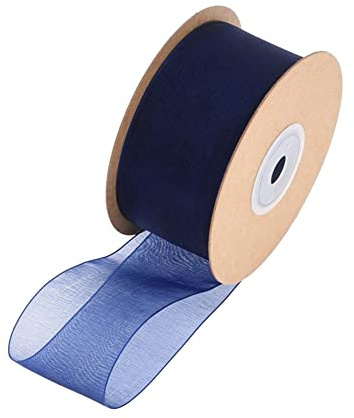 SHTGOI 1 Rolle Organzaband 3,8cm x 22m Organza Bänder Transparentes Schleifenband Chiffonband Geschenkband Chiffon Dekoband Satinband für DIY Geschenkverpackung Blumenstrauß Dekoration Dunkelblau