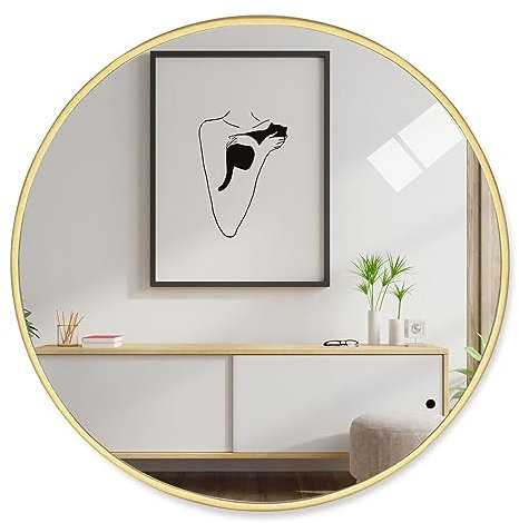 Holdfiturn 50cm Round Wall Mirror - Large Modern Gold Copper Brushed Metal Frame, HD Glass for Makeup, Bathroom, Living Room, Bedroom