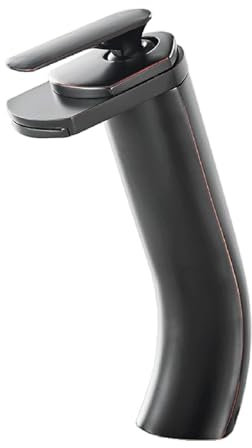 Robinet De Lavabo Cascade Noir Robinet Vasque Salle De Bain Monocommande Mitigeur Robinet Pour Vasque à Poser Mélange Chaud Et Froid Tout En Cuivre,noir Rétro,haut