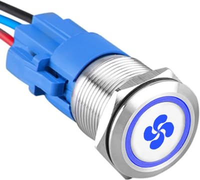 ETOPARS Acier Inoxydable 19mm Interrupteur à Bouton Poussoir Etanche 12V 5A Interrupteur à Bascule de Voiture Métal Commutateur 5 Broches avec Prise Fil Bleu Lumière Ventilateur