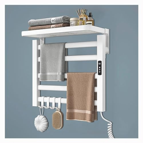 HAZARA Scaldasalviette Elettrico Bagno 50 * 50cm, Scaldasalviette Caldo con Timer/Temperatura Regolabile/Display a LED, Stendino Elettrico per Asciugamani,White