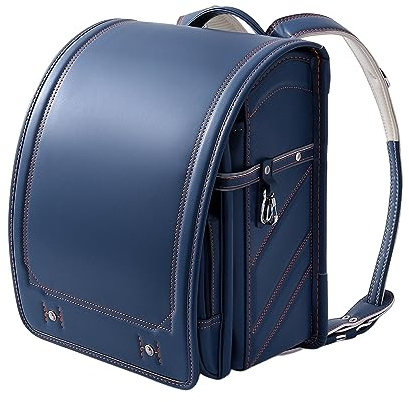 Sac d'école, Sac à Dos léger Ransel Randoseru, Cartable Japonais en PU avec Serrure Automatique, Bleu, 35 x 27 x 20 cm