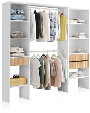 duehome |Armario Vestidor, Armario Abierto, Vestidor Reversible, Model Nitza, Acabado en Blanco Artik y Natur, Medidas: 190 cm (Largo) x 187 cm (Alto) x 40 cm (Fondo)