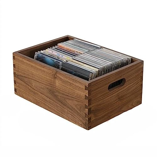 Stockage de disques vinyles Caisse de stockage de disques vinyles, support de disque CD en bois, organisateur de disques Cube en noyer noir, boîte de disques Lp, étui de rangement for supports de disq