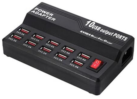 Cargador USB de 10 Puertos, 5VDC/60W, Ideal para Cargar múltiples Dispositivos simultáneamente en oficinas y hogares.