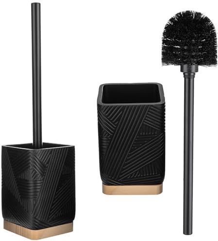 KADAX WC Bürste mit Halter, Klobürste Set, Toilettenbürstenset mit Griff und Halterung, Toilettenbürste mit Bürstenhalter, WC Garnitur ohne Bohren (Quadratisch Schwarz)