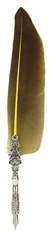 Emoshayoga Dip Quill Pen Vintage Retro Feder Dip Quill Pen mit Legierung Federn und Geschenk-Box, Gelb