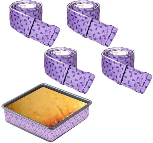 Cake Strips Bake Even Strip,Kuchenform Streifen,Kuchenstreifen,Backstreifenwerkzeug für die Kuchenherstellung aus dickem Baumwollstoff (4 Streifen in lila),Macht Torten flacher und hübscher