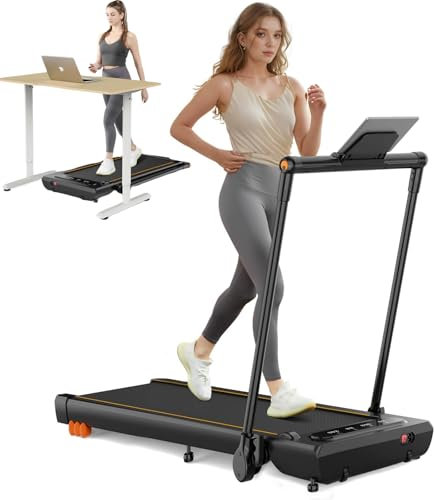 THERUN Laufband Klappbar für Zuhause bis 12km/h, 2 in 1 Walking Pad laufbänder mit Großer Lauffläche und Touchscreen-LED Anzeige, ‎ 2.5PS Leises Schreibtisch-Laufband für Büro (Glutorange)