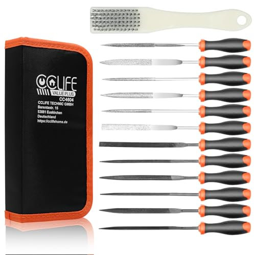 CCLIFE Feilenset 13tlg Klein Metallfeile, Nadelfeilen Set, Schlüsselfeilen enthält 6tlg Diamant-Nadelfeilen, 6tlg Kohlenstoffstahl-Nadelfeilen und Reinigungsbürste