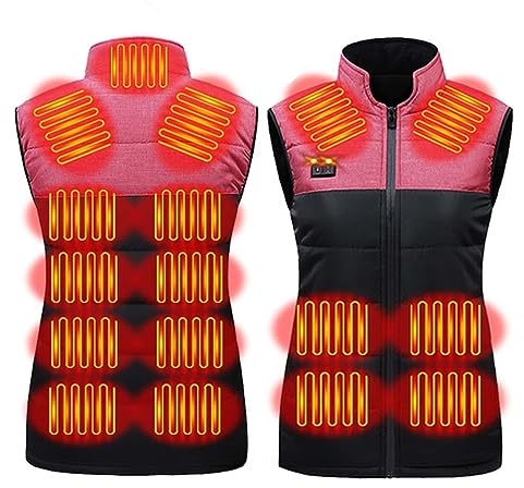 HAOLEI Heated Gilet for Women UK,Ladies Heated Body Warmer Sale Clearance Electric Heated Vest Washable USB Heater Clothes Heated Waistcoat 17 Heating Zones Heated Jacket for Motorbike(No Charger)