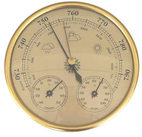 Muzrunq 3 in 1 Barometer Indoor Metal Barometer Thermometer Hygrometer Golden Weather Barometer with Temperature Humidity Weather Station 5 Inch in Dia for Indoor Outdoor Weather Barometer