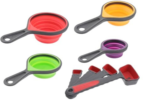 SHOWERORO Set Di Cucchiai Dosatori in Silicone 4 in 1 E Misurini Telescopici Con Scala Kit Utensile Da Cucina Per Misurare Ingredienti Con Diversi Colori E Capacità