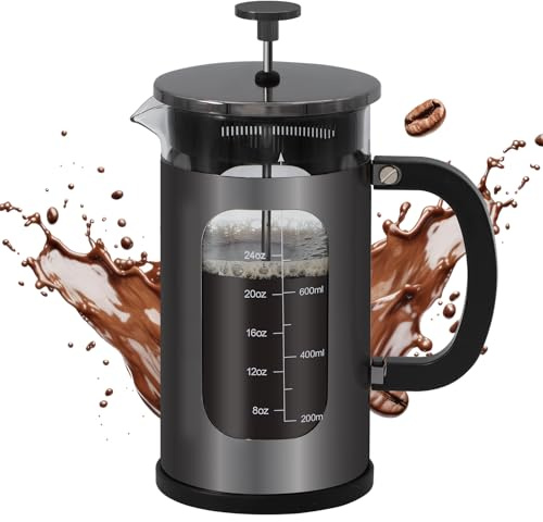 Panana French Press Coffee Maker with Stainless Steel Filter, 1000ml Large Capacity for Office & Home Use, Durable Borosilicate Glass & Stainless Steel Frame (G+)