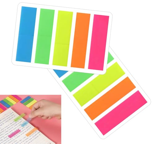 200 Pièces Marque Page Adhesives Notes, Translucides Marqueur de Page, Étiquettes Séparateur Inscriptibles, 45 x 12 mm, pour Les Marques de Lecture, Les Notes et Ainsi de Suite (5 Couleurs)
