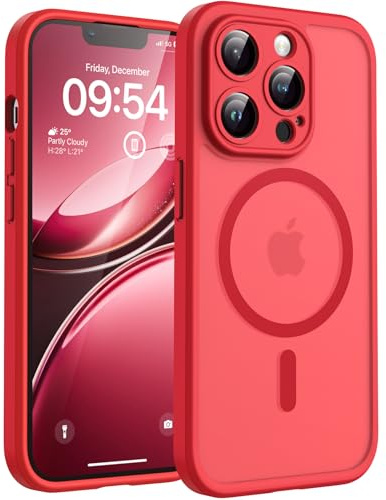TOCOL für iPhone 13 Pro Hülle, Kompatibel mit MagSafe, Matt Rot | Eingebauter Magnetring, Vollständiger Kameraschutz, Militärschutz Stoßfest Kratzfest Haltbarkeit, Durchscheinend Rückseite