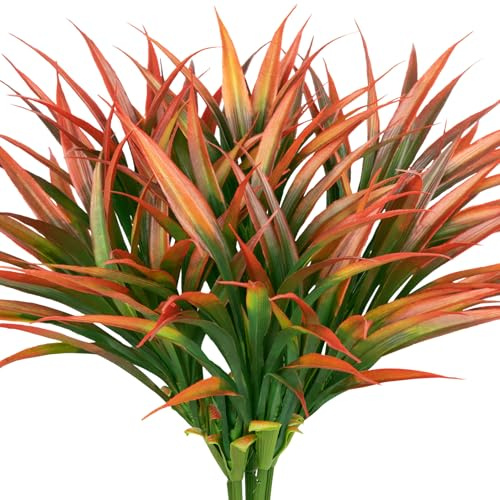 Ouddy Decor 20 Pcs Fake Outdoor Plants Artificial Grass Greenery Stems Faux Plastic Plants UV Resistant for Spring Summer Indoor Outside Garden Planter Pathway Porch Patio Window Home Decor, Orange