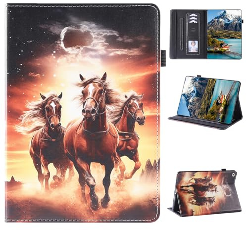 Vaitasy Hülle Kompatibel mit iPad 9.7 (2018/2017) iPad Air 2/ iPad Air, Multi-Winkel Folio Schutzhülle mit Ultra Dünn Vollschutzhülle iPad 6/5 Generation - Pferd