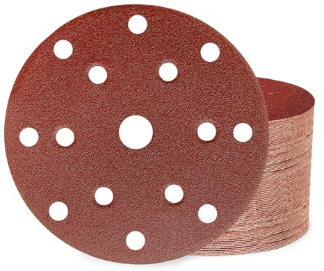 Huopueit 50 Pezzi Dischi Abrasivi 150 mm Carta Vetrata Abrasiva 15 Fori Grana 100 per Levigatrice Orbitale