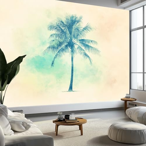 Photo Wallpaper Simple Watercolor Palm Tree Murals, Beige Wall Mural Photo Wallpaper, 450 x 315 cm (W x H) Wallpaper Mural Wall Art for Living Room Bedroom Children's Room Corridor