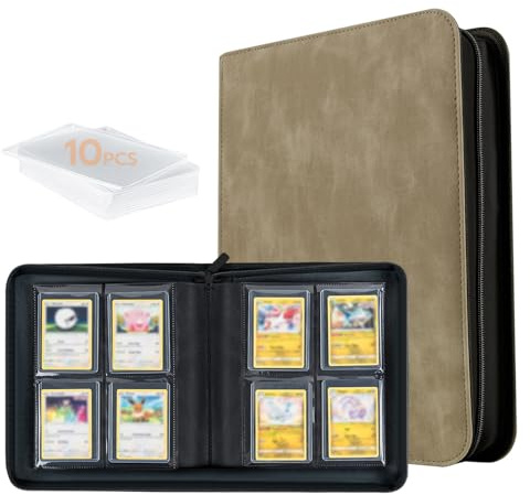 Tolesum Raccoglitore Toploader,Album di carte toploader 4 Tasche con 112 Scomparti per Carte da Collezionabili con 10 Toploader, Libro Porta Carte per Carte Toploader 3x4, Magic, YuGi Oh, MTG-Cachi
