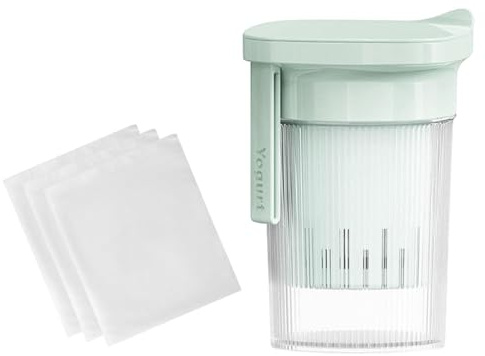 MagiDeal Pot à yaourt grec, passoire pour yaourt sec avec couvercle, gadget de cuisine, filtre à lait de soja pour thé, lait, fromage, jus, noix, Vert