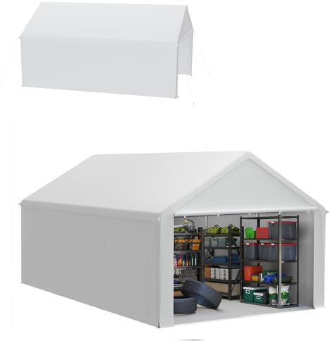 Froadp Lagerzelt 4x6 m – Gerätezelt, Gerätehaus & Zeltgarage in einem – wetterfester Unterstand mit robuster PE-Plane & Stahlrahmen, ideal für Werkzeuge, Paletten, Garten & Baustelle (Weiß)