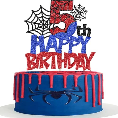 Decoracion Tarta Cumpleaños 5 años, Decoracion para Tartas Infantiles, Araña Decoraciones Pasteles, Cumpleaño Pastel Decoración, Cake Topper 5 Años, Decorar Tartas de Cumpleaños