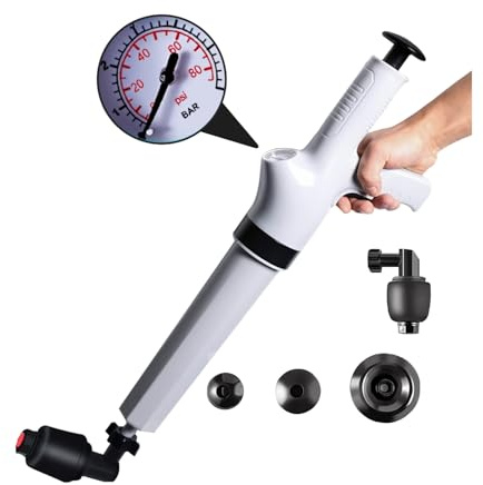 Qcesorib Desatascador de Tuberías con Aire Comprimido, Desatascador de Inodoro con Barómetro, Desatascador Tuberias a Presión con 4 Ventosas, para Inodoro, Lavabo, Bañera