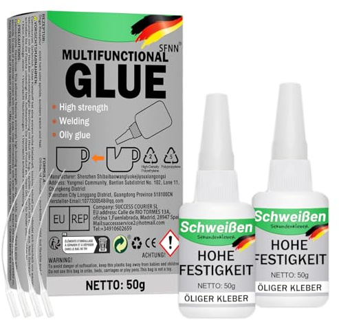 Sekundenkleber Extra Stark, Flaschen mit 50 ml Superkleber Extra Stark für Alles Super Glue Transparent Ölkleber Sekundenkleber Flüssig Schnellkleber Für DIY Mehrere Materialien (2 Stück)