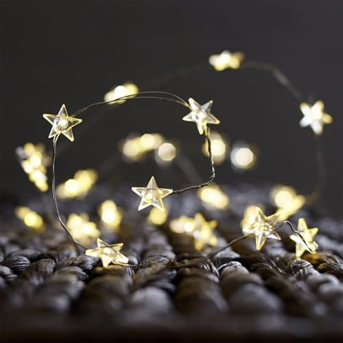 Kaleora Stern Lichterkette, 2 Meter, 20 Warmweiße Lichter, Stern Draht Lichterkette Batteriebetrieb, LED Dekolicherkette für Weihnachten Weihnachtsbeleuchtung innen Valentinstag